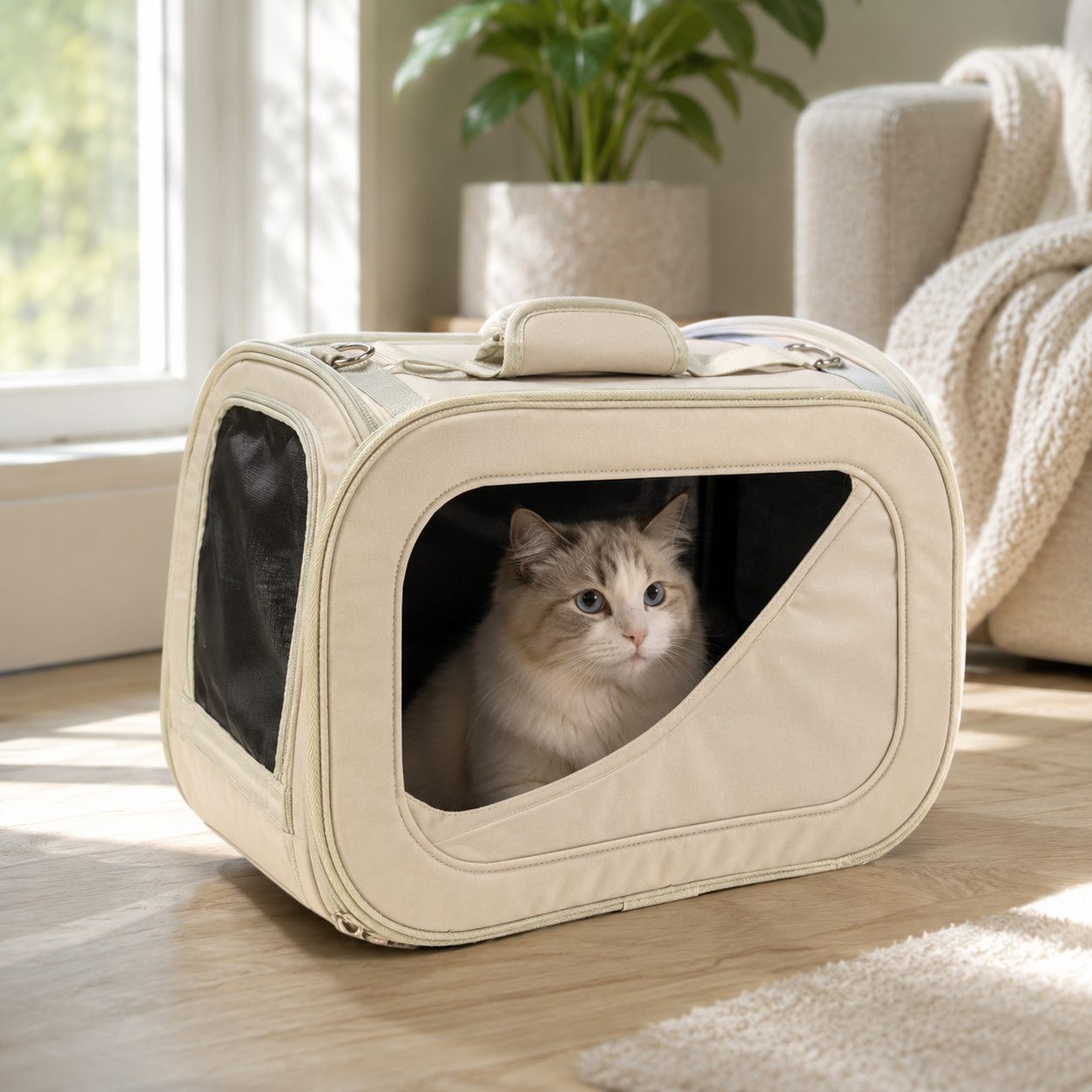 Smile Time Premium Cat Carrier Bag for Cats & Small Dogs | Lightweight Travel Pet Bag with Breathable Mesh, Safety Strap & Shoulder Carry Design