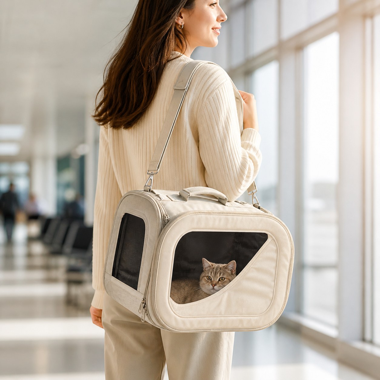 Smile Time Premium Cat Carrier Bag for Cats & Small Dogs | Lightweight Travel Pet Bag with Breathable Mesh, Safety Strap & Shoulder Carry Design