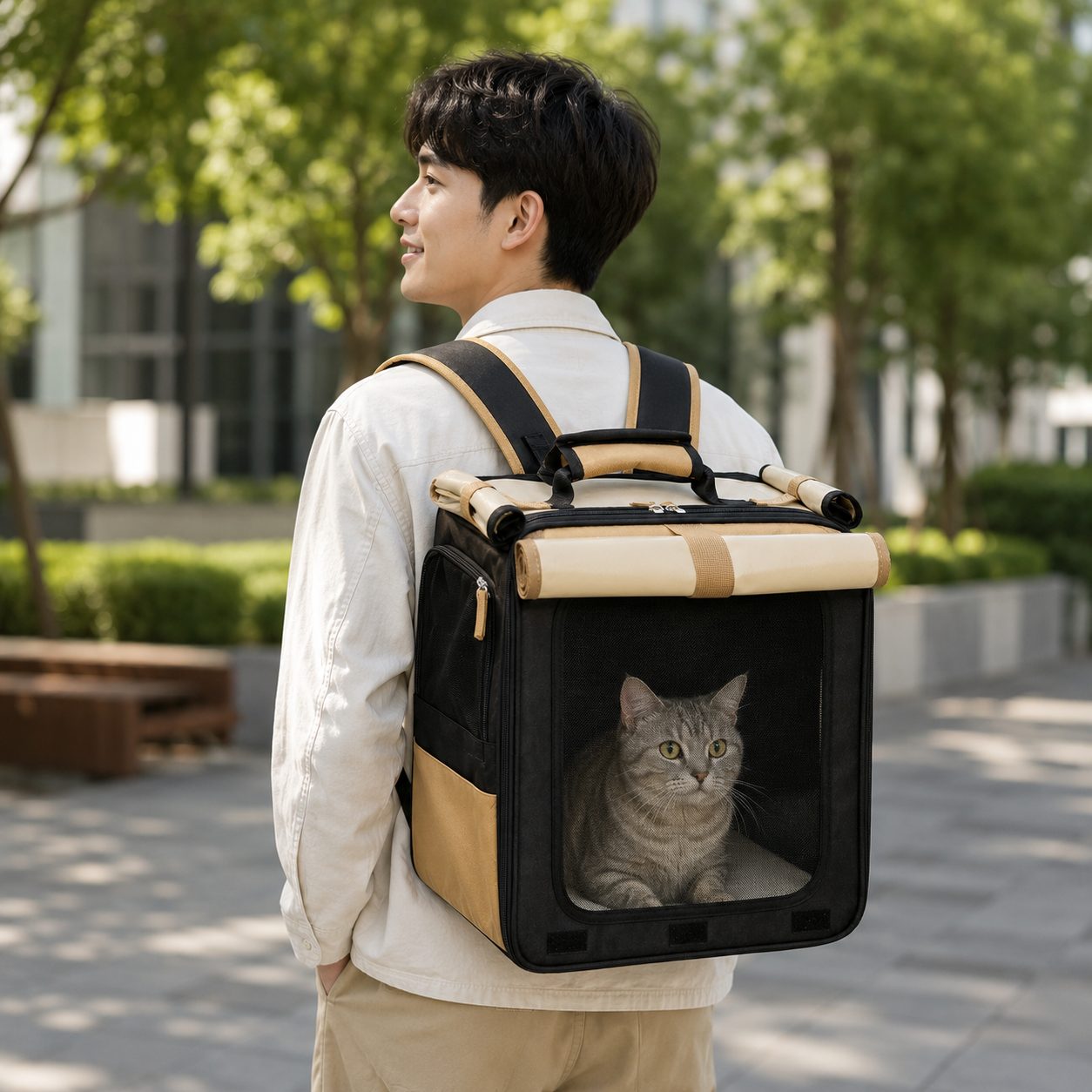 Smile Time Premium Cat Carrier Backpack for Cats & Small Dogs | Lightweight Foldable Pet Travel Bag with Breathable Mesh