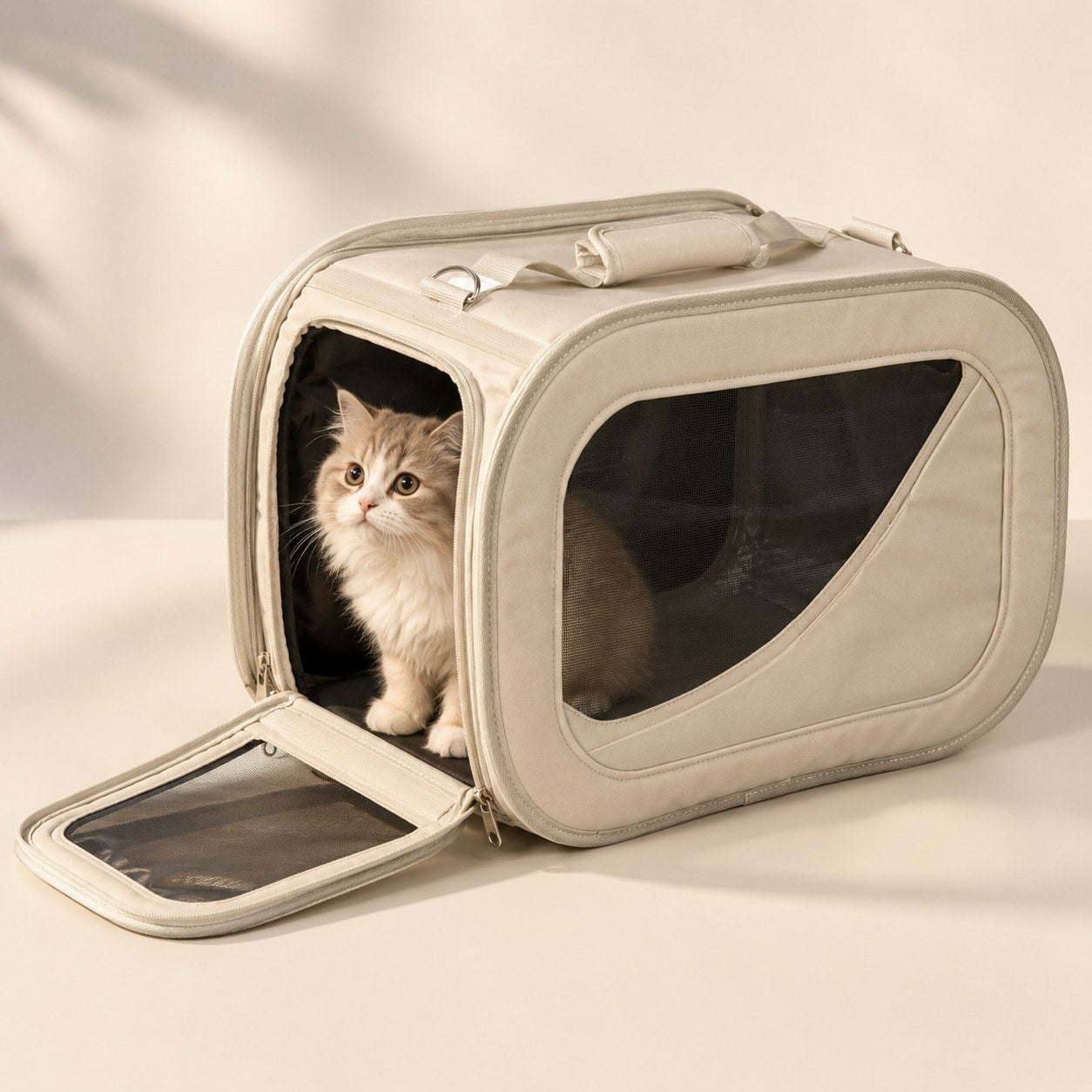Smile Time Premium Cat Carrier Bag for Cats & Small Dogs | Lightweight Travel Pet Bag with Breathable Mesh, Safety Strap & Shoulder Carry Design
