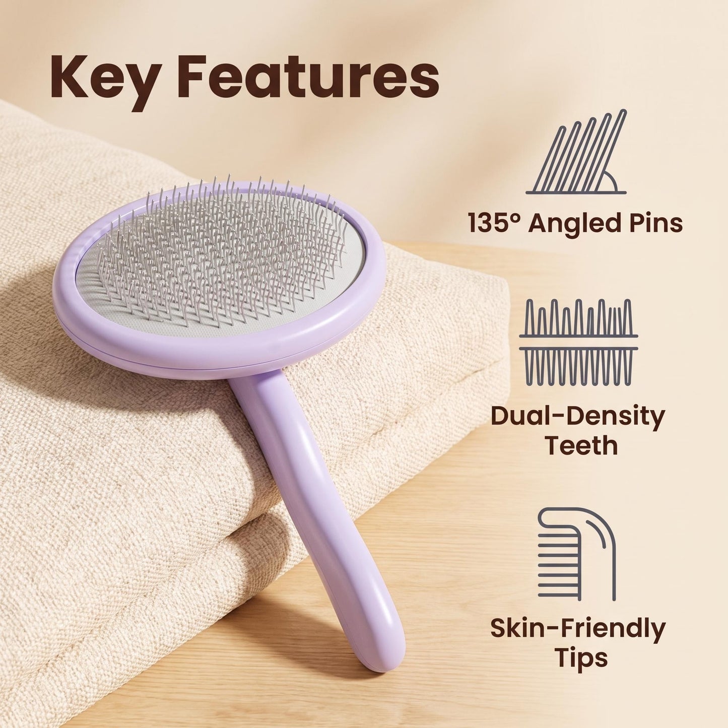 Premium Self-Cleaning Pet Grooming Brush | 135° Angled Stainless Steel Pins for Dogs & Cats | Gentle Deshedding & Coat Care Tool