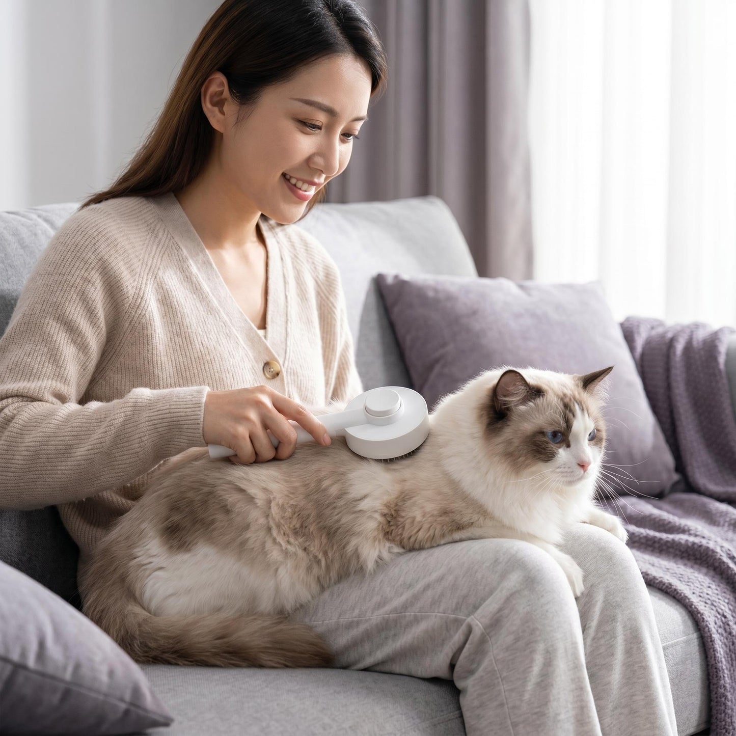Gentle Self-Clean Grooming Brush for Long & Short Hair Dogs Cats