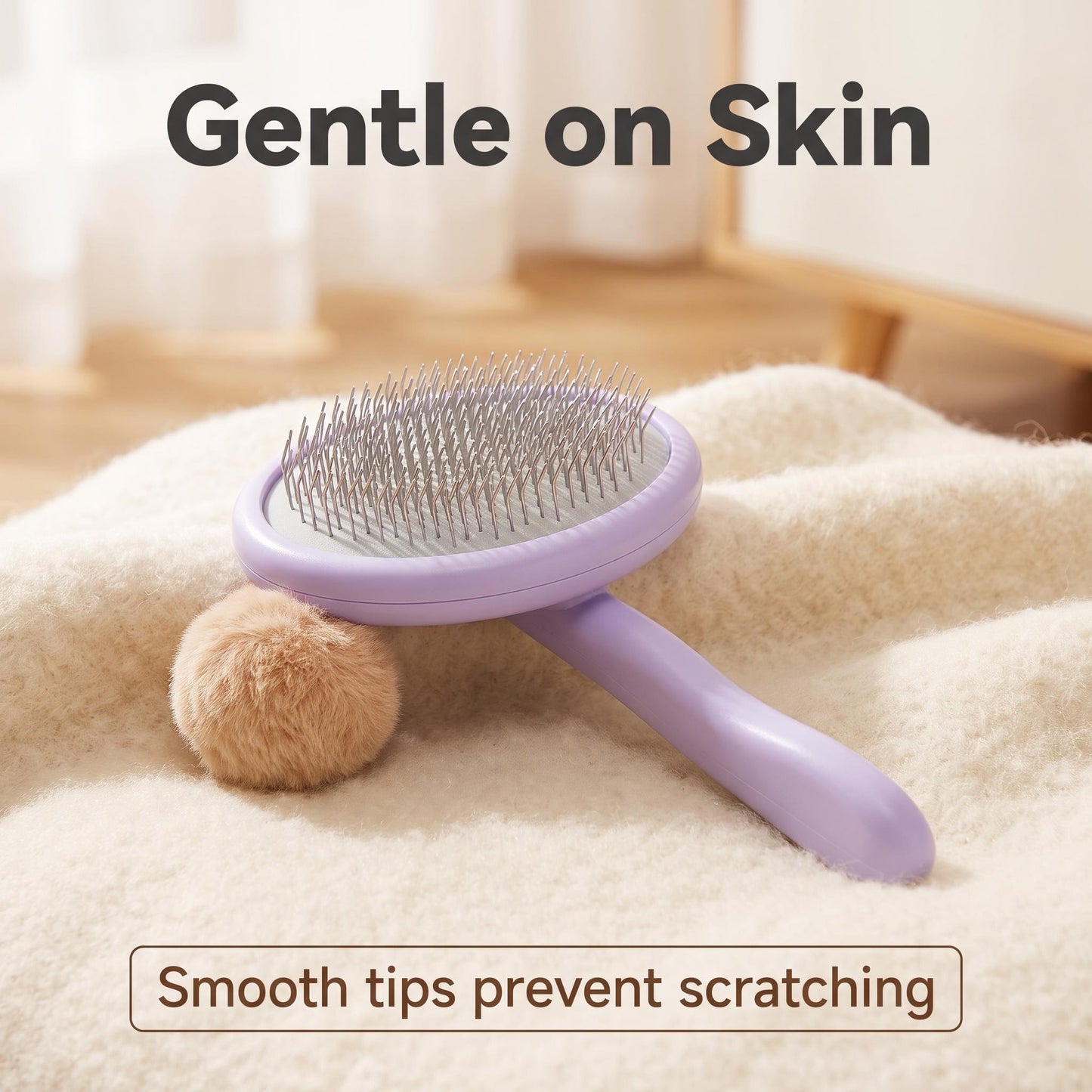 Premium Self-Cleaning Pet Grooming Brush | 135° Angled Stainless Steel Pins for Dogs & Cats | Gentle Deshedding & Coat Care Tool