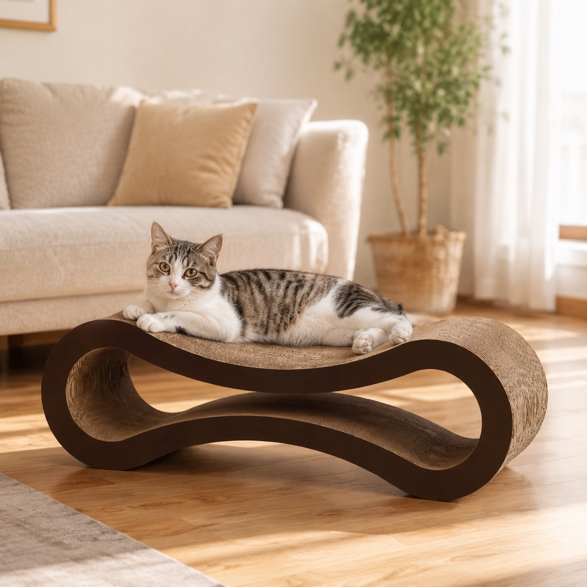 Premium Figure-8 Cat Scratcher Lounge | Extra-Long Corrugated Cardboard Scratching Board for Indoor Cats, Modern Cat Bed & Scratcher