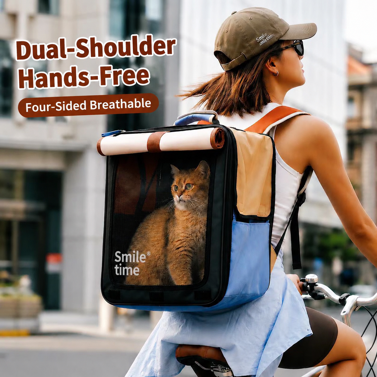 Smile Time Premium Cat Carrier Backpack for Cats & Small Dogs | Lightweight Foldable Pet Travel Bag with Breathable Mesh