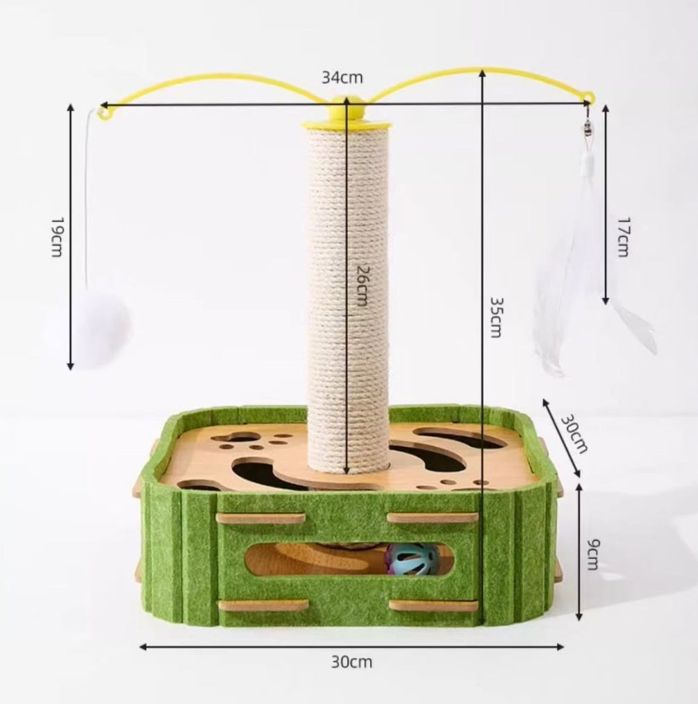 Interactive Cat Teaser Toy with Scratching Post | Fun Puzzle Play Box for Indoor Cats, Durable Sisal Scratcher & Paw Activity Center
