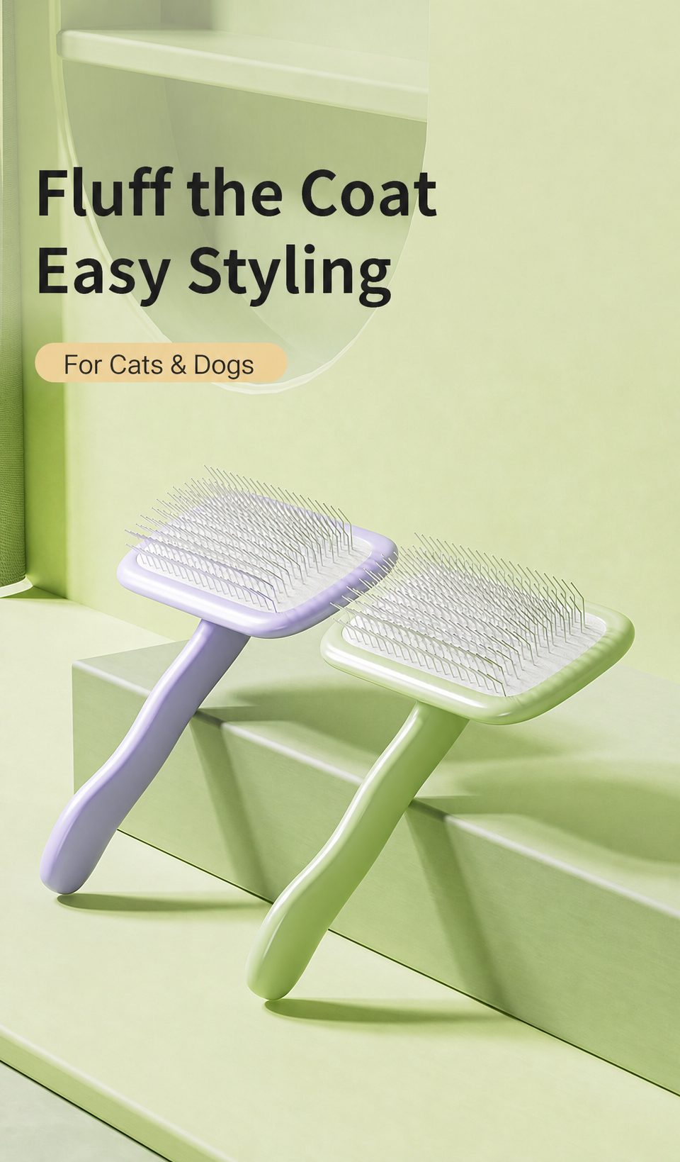 Premium Self-Cleaning Pet Grooming Brush | 135° Angled Stainless Steel Pins for Dogs & Cats | Gentle Deshedding & Coat Care Tool