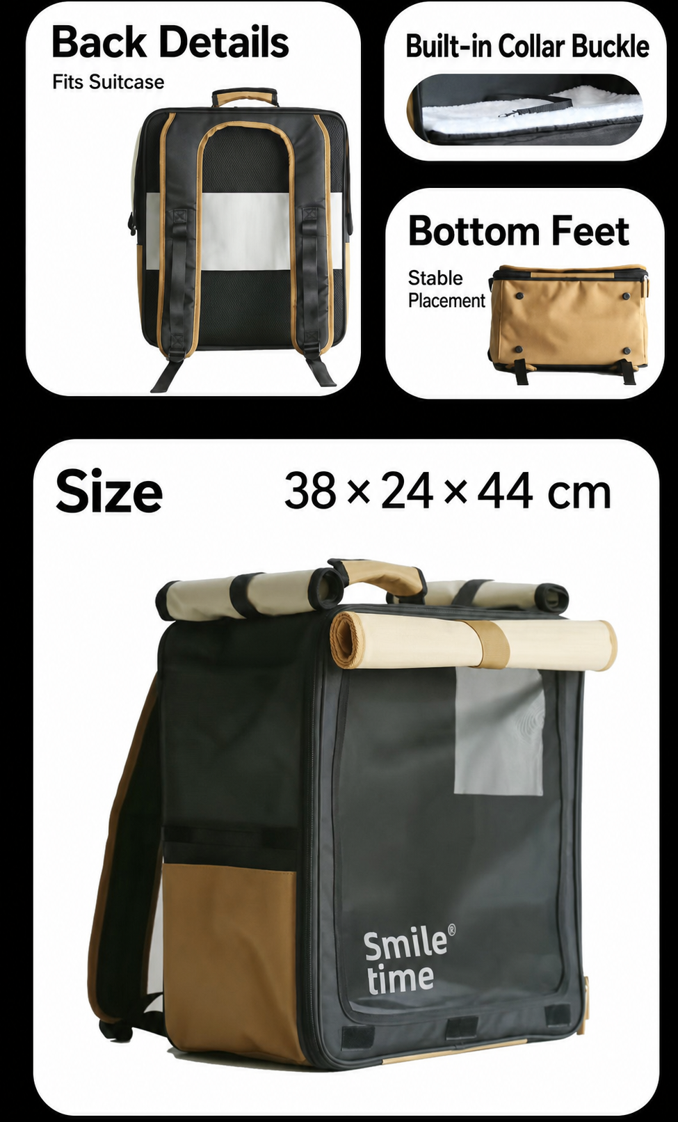 Smile Time Premium Cat Carrier Backpack for Cats & Small Dogs | Lightweight Foldable Pet Travel Bag with Breathable Mesh